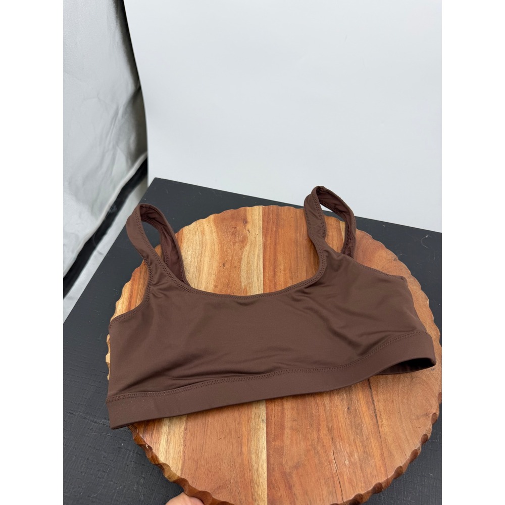 SKIMS Fits Everybody Scoop Neck Bra Women Size S Brown Recycled Nylon Stretch